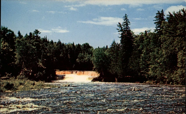 Michigan Lower Falls Tahquamenon River ~ 1950s-60s vintage postcard  sku437