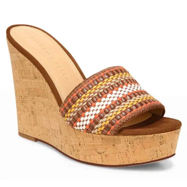 NEW Veronica Beard Dali Multi Woven Cork Wedge Sandals Womens 10M Box Dust Bag