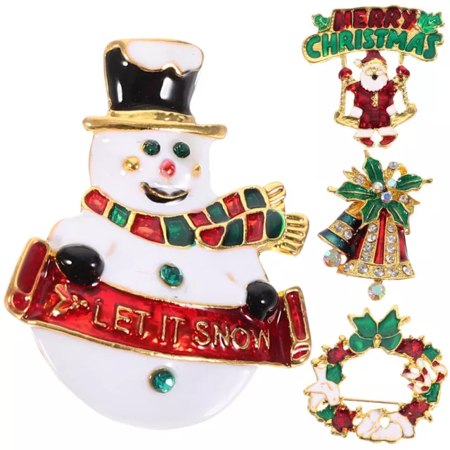 4 Pcs/set Christmas Alloy Brooch Holiday Ornaments Quiz Tree 2