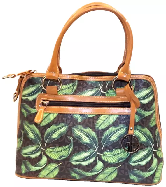 Giani Bernini GB Block Logo Signature Shoulder Tote Palm Tree Leaf Pattern Bag