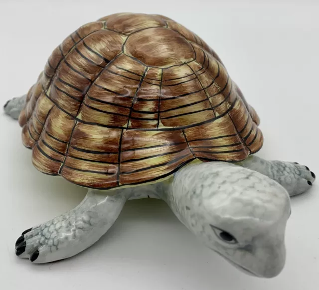 Old Turtle Tortoise Statue Figure Vintage Handpainted Ceramic 8.25” Sea Turtle