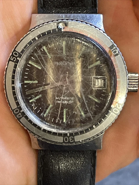 Montre Plongée Vintage HUMA Automatique - 3 Couronnes - Années 60 - Cadran Noir, Boîtier Chromé