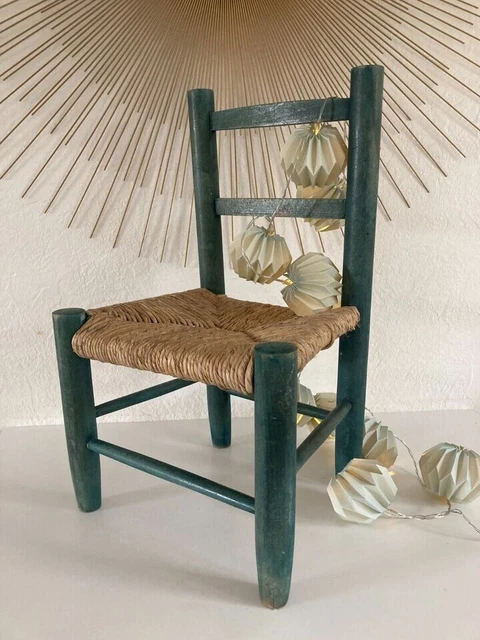 Chaise paille enfant vintage + coussin - Ameublement