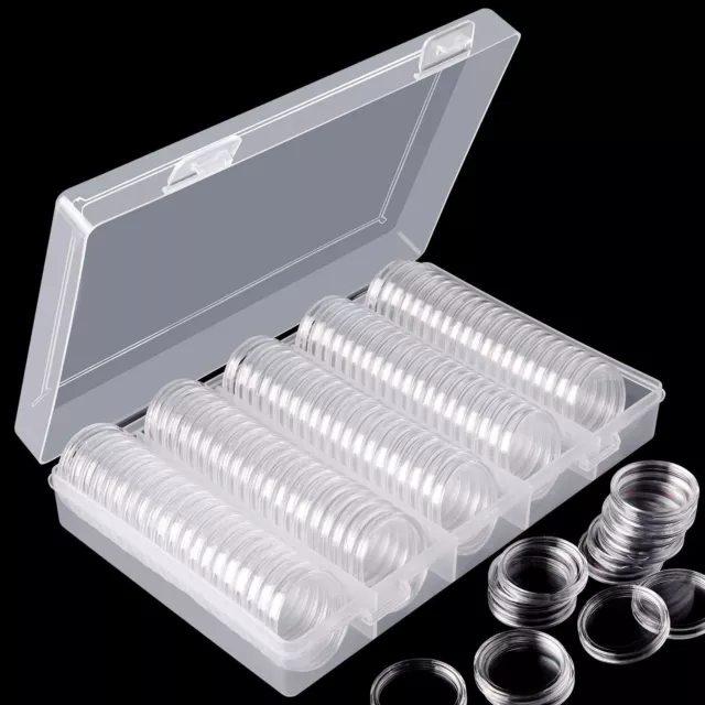 100PC 30mm Coin Capsules Round Plastic Coin Holder Case Collection Storage Box