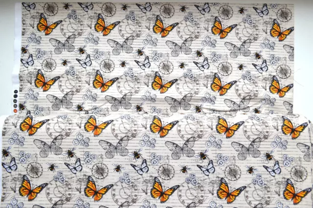 Victorian Steam Punk Clocks & Butterflies 100% Cotton Fabric Material 3