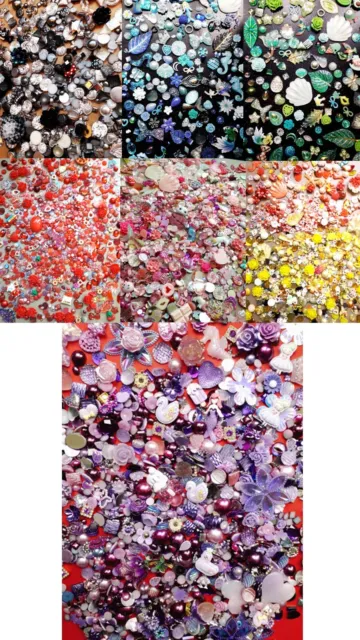 20-120pcs+ Mixed Embellishments Cabochons Shapes Assorted Card Craft Mix Colours