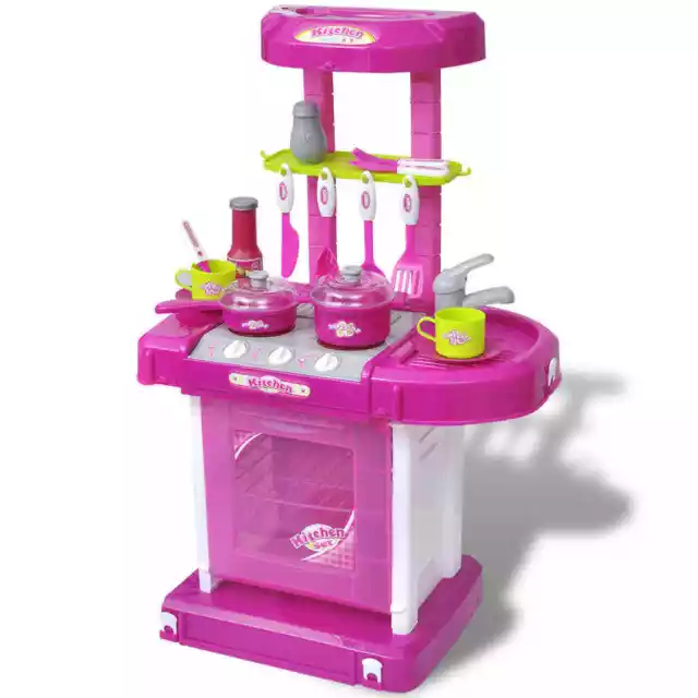 Kids/Children Playroom Toy Kitchen with Light/Sound Effects Pink UK NEW