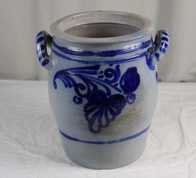 Antiguo Grés Maceta Olla de Manteca - Gris/Azul - Hxo Aprox. 30x22 CM 3,85 Kg. H