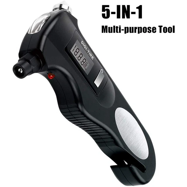5-In-1 Digital Tire Pressure Gauge,150PSI with Multi-Functional Rescue Tools OP8