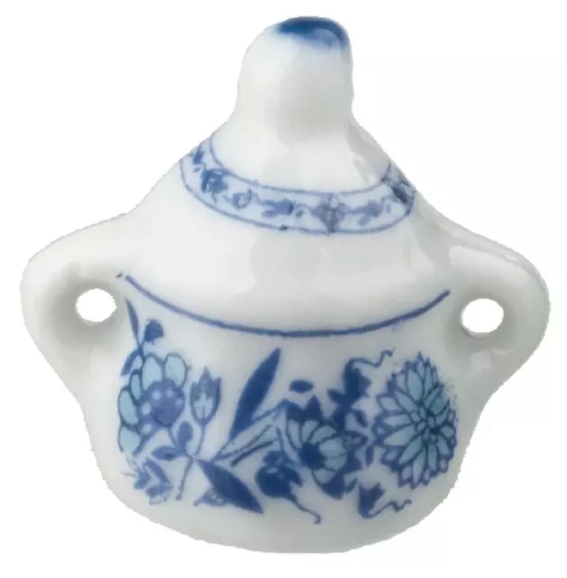 Dolls House Blue Floral Sugar Bowl Dish Miniature Delft Kitchen Dining Accessory