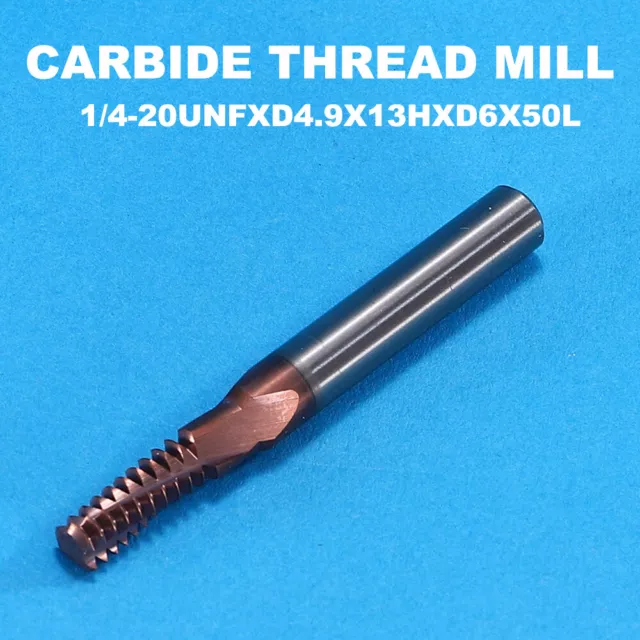 Thread Milling 1/4-20UNFXD4.9X13 Carbide Helical Flute Thread Mill Full Tooth
