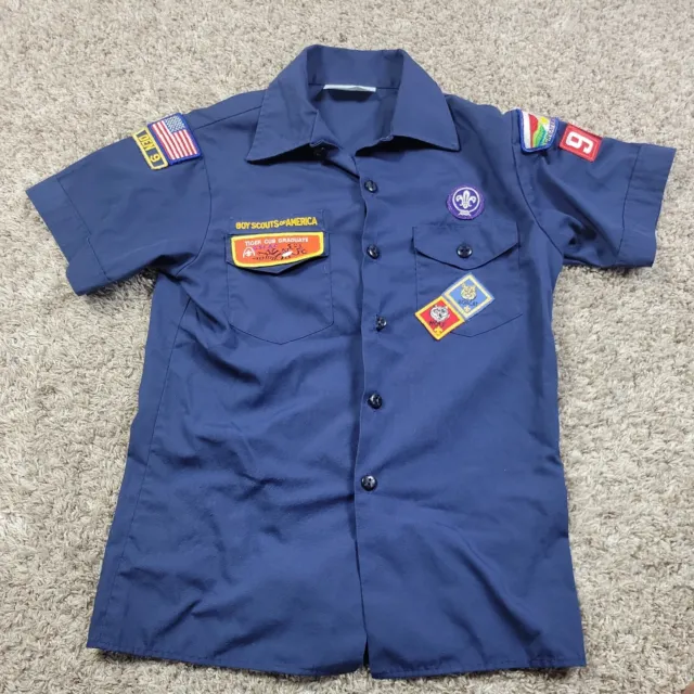 Boy Scouts of America Uniform Blue Shirt Youth Large Short Sleeve w Patches