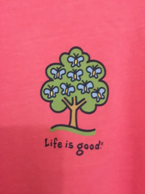 NEW Life is Good Women`s M Classic "Tree" PINK Cotton T-Shirts Short Sleeve
