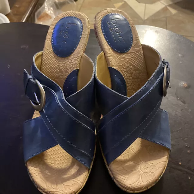 BOC Born Concept Blue Slide On Casual Cork Wedge Heel Sandals Womens Size 9 M