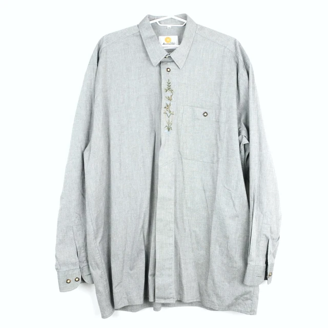 Camicia tradizionale uomo Aummühle taglia 44 (XL) ricamata grigia manica lunga abbottonata