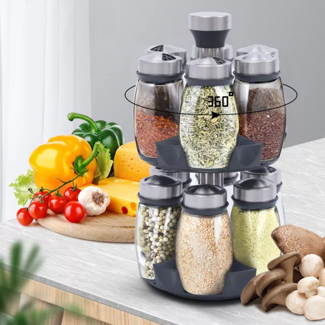 7pcs/set, Multifunctional Revolving Spice Rack with 6 Spice Jars- Organize  and Store Spices and Seasonings for Countertop or Cabinet - Kitchen