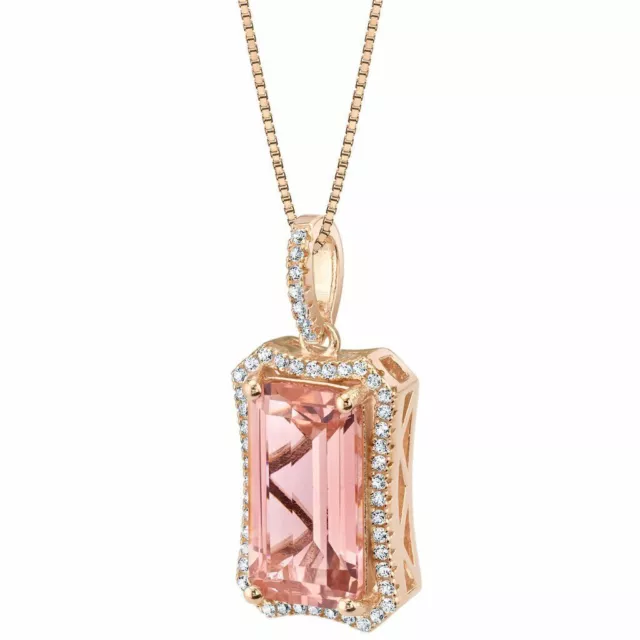 Emerald Peach Morganite Simulated Diamond Exquisite Pendant 14k Rose Gold Plated