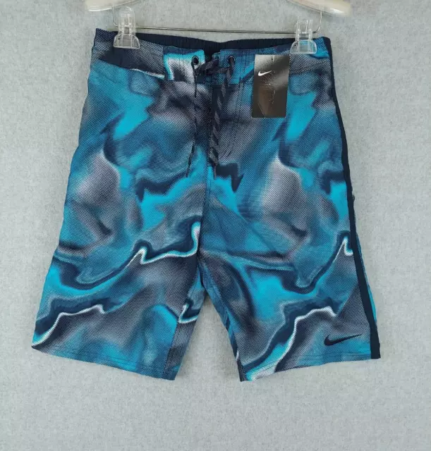 Nike Swim Trunks Small  Blue Abstract Mesh Lined Pocket Elastic Waist Tie NWT