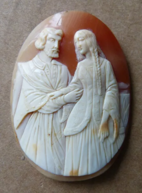 Couple camée gravé sur coquille Début 19e siècle bijou ancien romantique