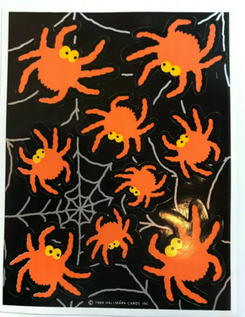 VTG Hallmark Super Stickers  Halloween Cute Silly Spiders Spin Silver Web NEW