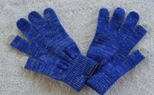 NWT Ann Taylor LOFT Royal Blue/silver metallic women's wrist Gloves One size