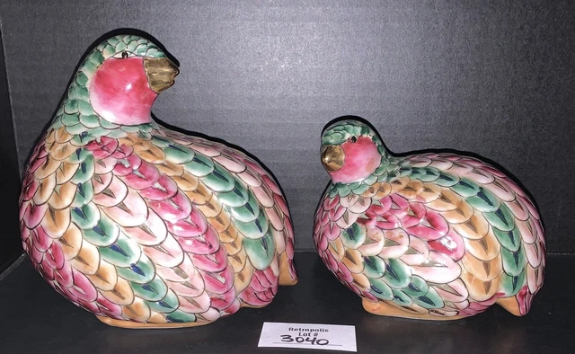 Vintage Hand Painted Multicolored Gold Accent Lusterware Quail Ceramic Figurines