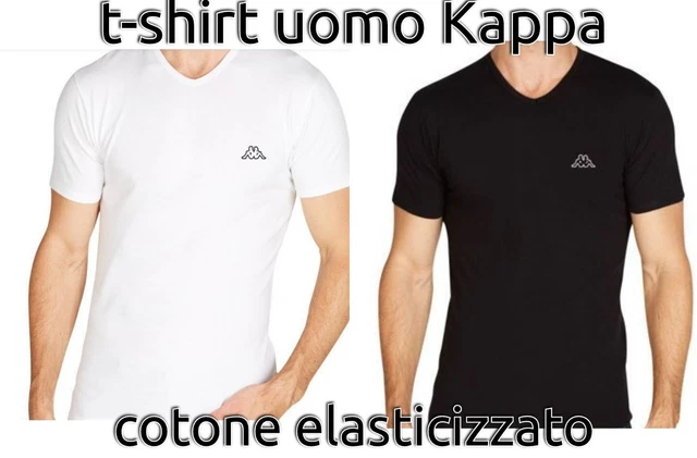 4 T-SHIRT MAGLIA A PUNTA UOMO KAPPA BIANCO NERO COTONE BIELASTICO scollo a V
