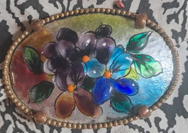 Broche Ancienne Style Art Déco Avec Strass Multicolores - Occasion En Bon état