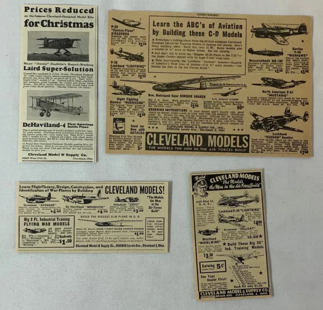 Lotto Di Quattro Cleveland Modello Aeroplano Ads ~1931-1944