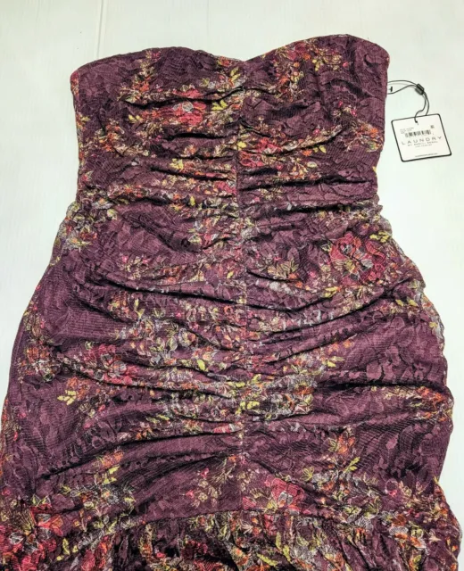 NWT Laundry Shelli Segal Wine Purple Strapless Long Lace Ruched Dress Formal 12