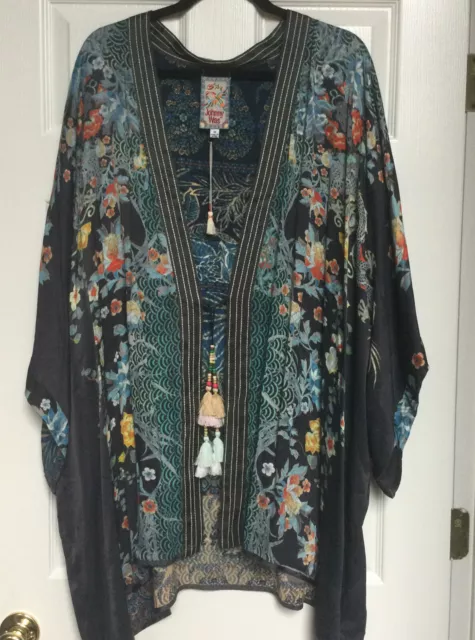 Johnny Was Silk Reversible Kimono Dragons Floral Oversized Plus Sz 3x