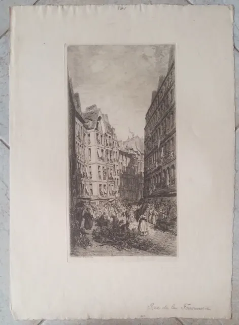 Rue de la ferronnerie Delaunay eau forte 1866 Paris pittoresque estampe gravure