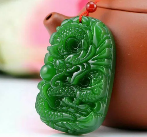 Chinese Hetian Jade Hand-carved Dragon Pendant Natural Green 3
