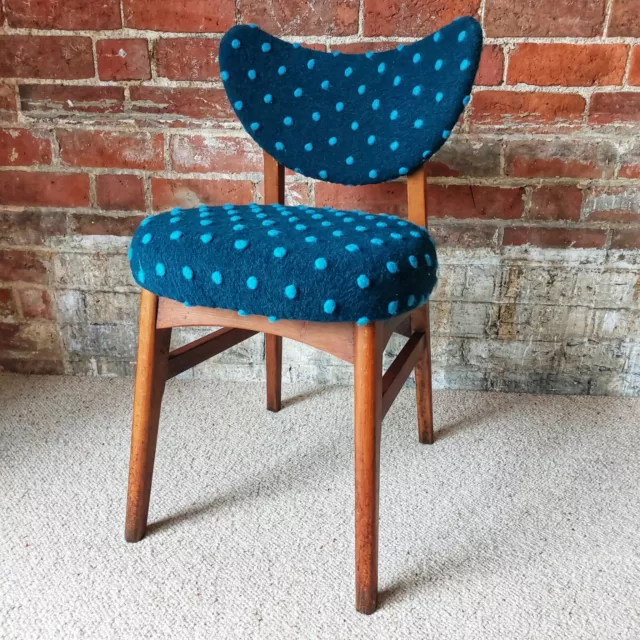 Fab Vintage Retro 1960s Benchair Style Chair Teak Frame Turquoise Blue Polka Dot