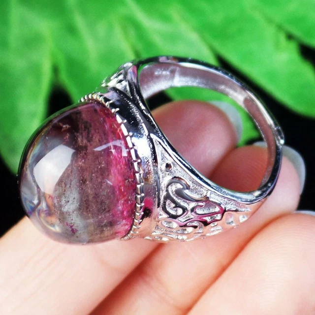 Wrap copper Purple Phantom Quartz Oval Pendant Bead Adjustable Ring D32500