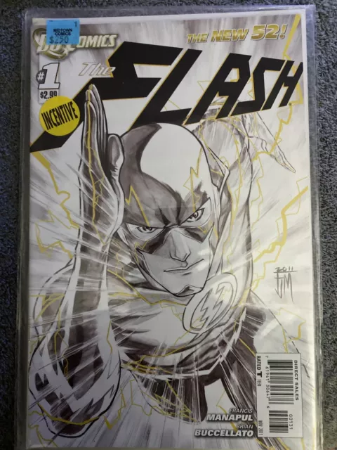 Flash #1 2011 DC Comics 1:200 Manapul Ratio BW Variant Sketch Cover New 52