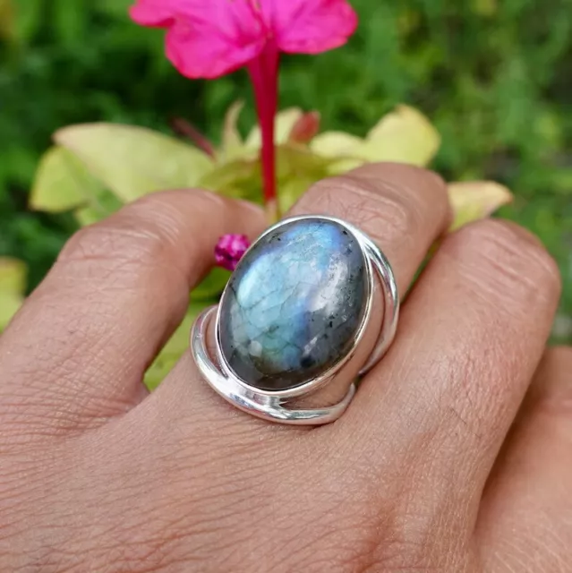 Large Labradorite  925 Sterling Silver Band & Statement Handmade Ring All size