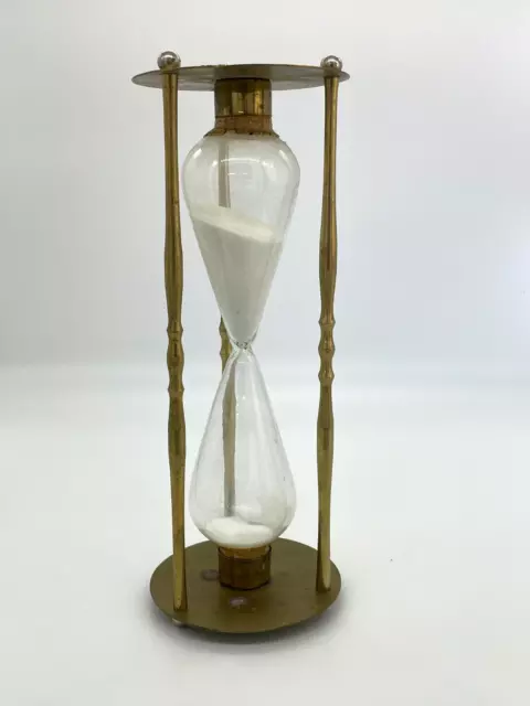 Vintage 1970s Brass And Glass Hourglass Sand Timer