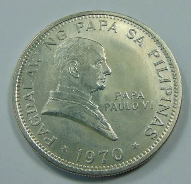 Philippines ~ 1970 1 Peso .900 Silver ~ Pope Paul & Ferdinand Marcos