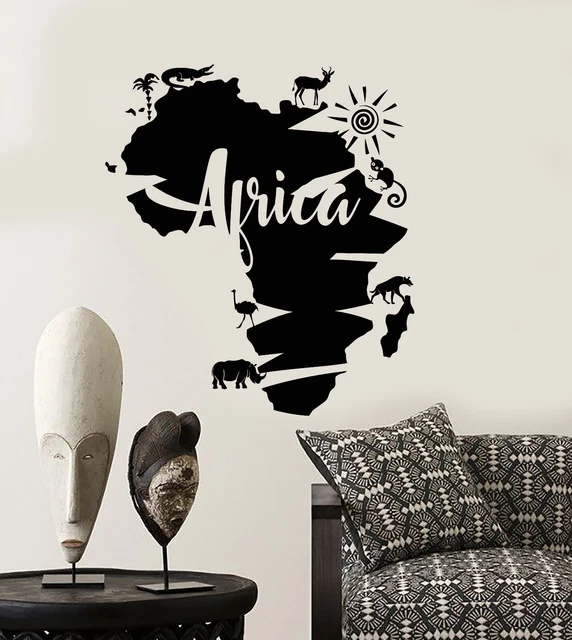 VINYL WALL DECAL Abstract Africa Continent Map African Animals Stickers