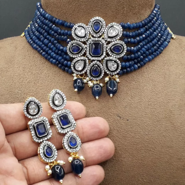 Pakistani Indian Gold Plated Pearl Choker Necklace Bollywood Fashion  Jewelry Set
