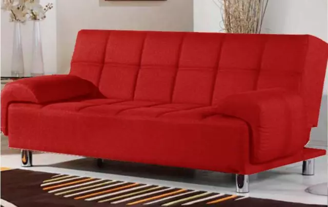 Divano Letto 3 Posti Reclinabile Salotto Ecopelle Rosso Sofa Soggiorno Moderno