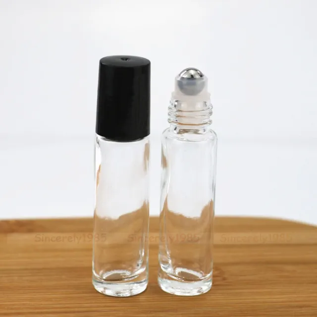 5x 10ml Roll On Glass Bottles Essential Perfume Oil Roller Ball Empty Clear Pink