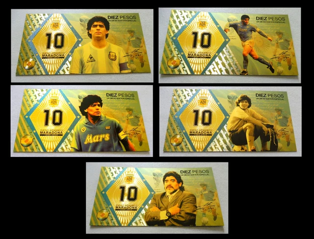 ARGENTINE COLLECTION De 5 Billets Polymer  Or  10 Pesos Diego Maradona ☆ F EUR 20,00 - FR