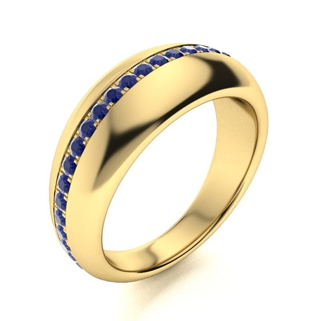 Certified Men's Wedding Band with 0.61 Ct Blue Sapphire in 14k Yellow Gold