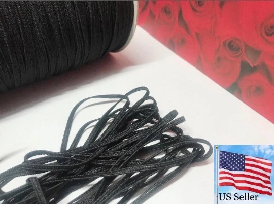 10 yards Elastic Band 1/8" inch flat Trim/make face mask/string T181-Black-3mm