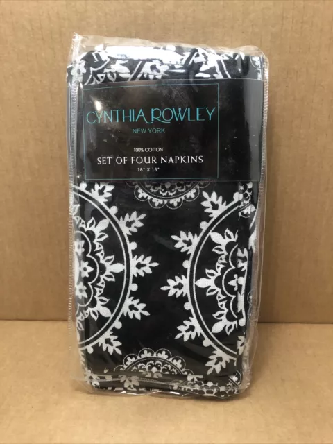 "Panello floral blanco y negro CYNTHIA ROWLEY NUEVA YORK 4 servilletas 18""x18"""