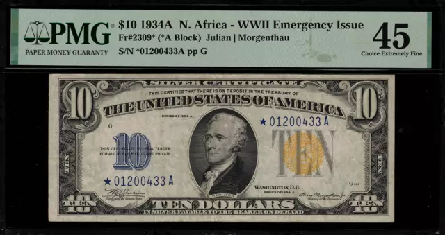 1934A $10 North Africa WWII Emergency Issue FR-2309* - STAR NOTE - PMG 45