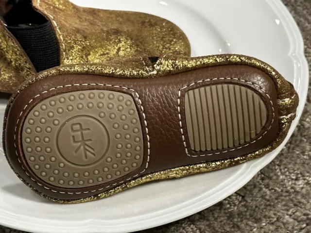 FRESHLY PICKED CHELSEA GOLD LEATHER MOCCASIN BOOT Toddler Girl Boy 5 US 8 NEW 3