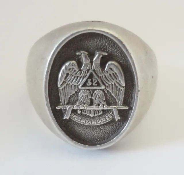 Vintage Scottish Rite Masonic 32nd Degree Sterling Silver Ring Size 10